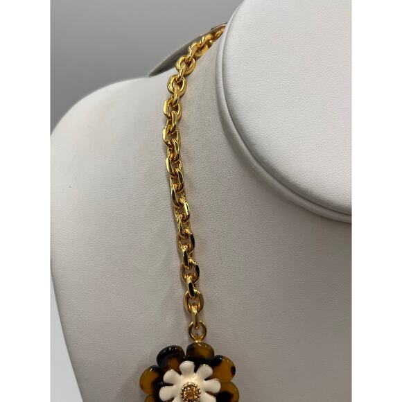 Talbots‎ Layered Brown Tortoise Floral White and CZ Flower Necklace New - Picture 4 of 10